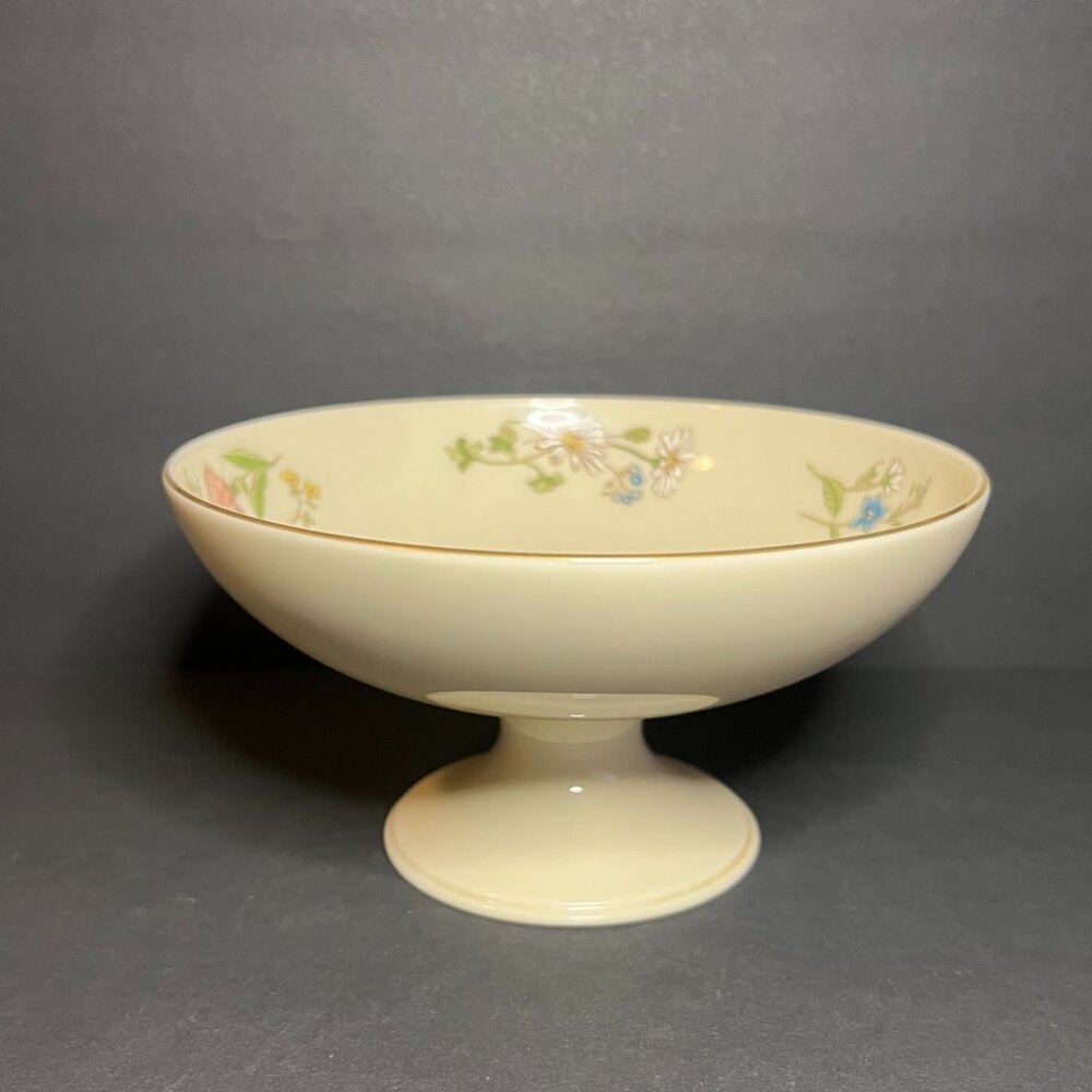 Vintage Lenox Special Ivory Porcelain Floral Pedestal Bowl w Gold Trim 3.75 x 7"